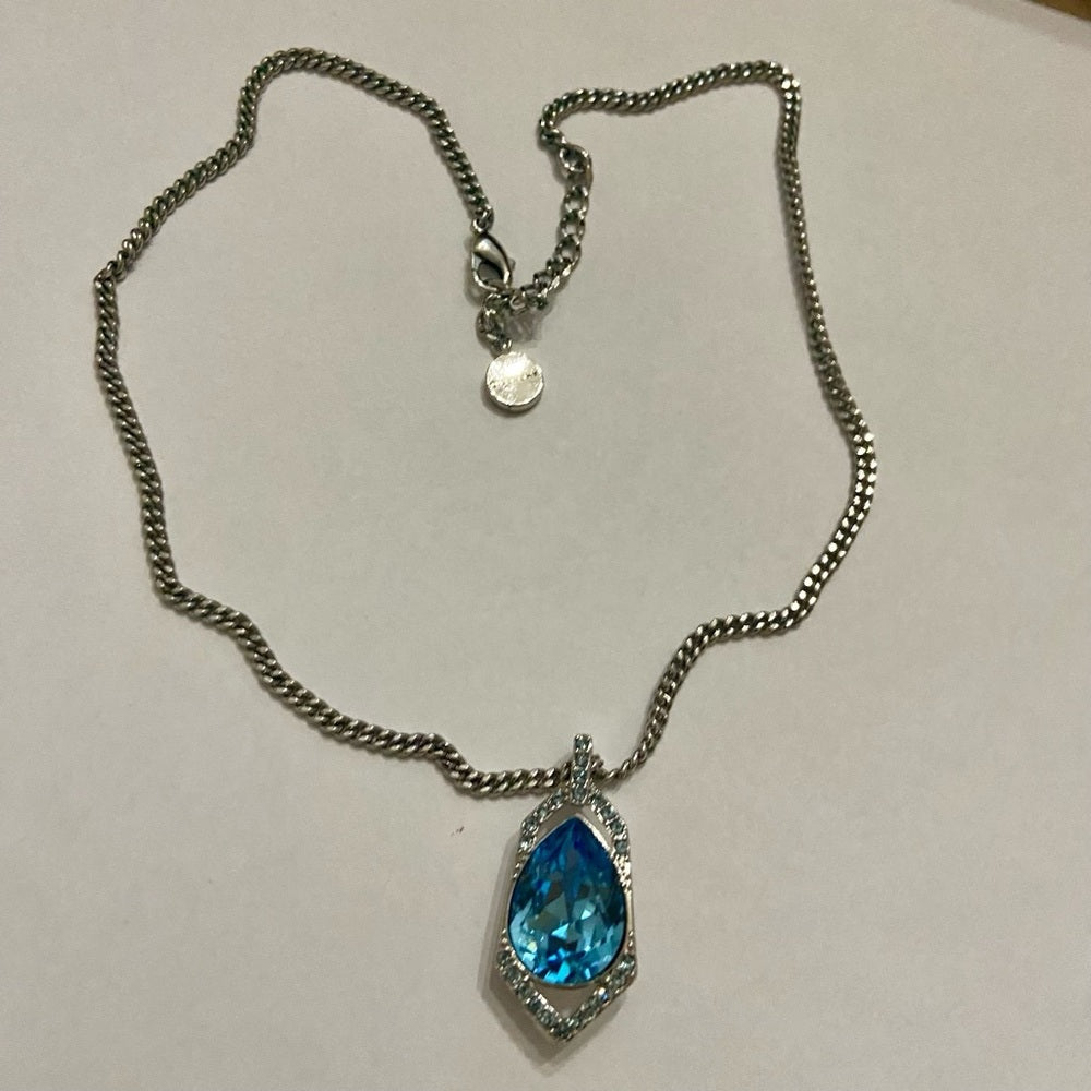 Vintage Givenchy Blue Crystals-Silver 18-inch Pendant Necklace