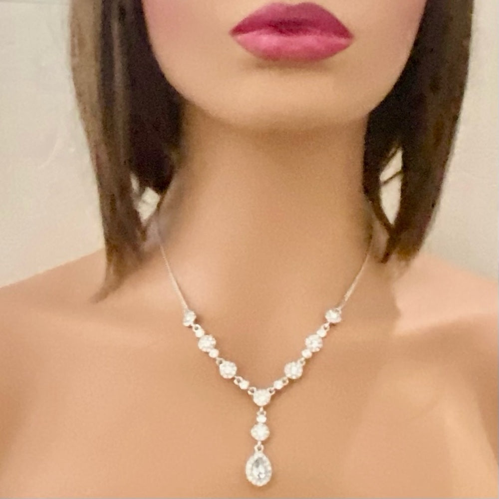Vintage Givenchy Silver Tone Necklace-Teardrop Crystals Necklace and Earrings
