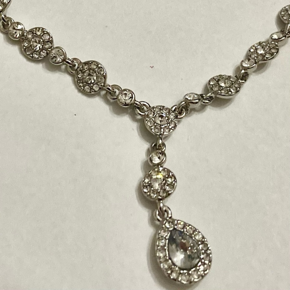 Vintage Givenchy Silver Tone Necklace-Teardrop Crystals Necklace and Earrings