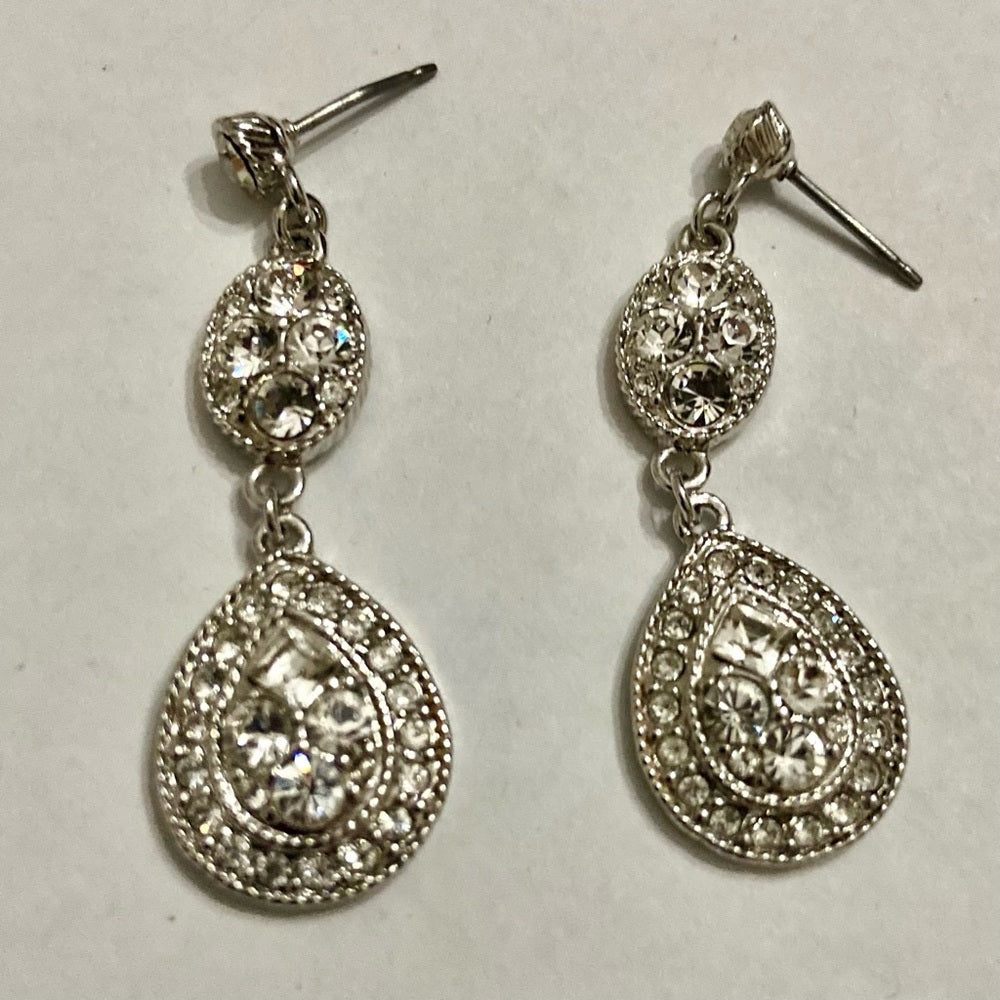 Vintage Givenchy Silver Tone Necklace-Teardrop Crystals Necklace and Earrings