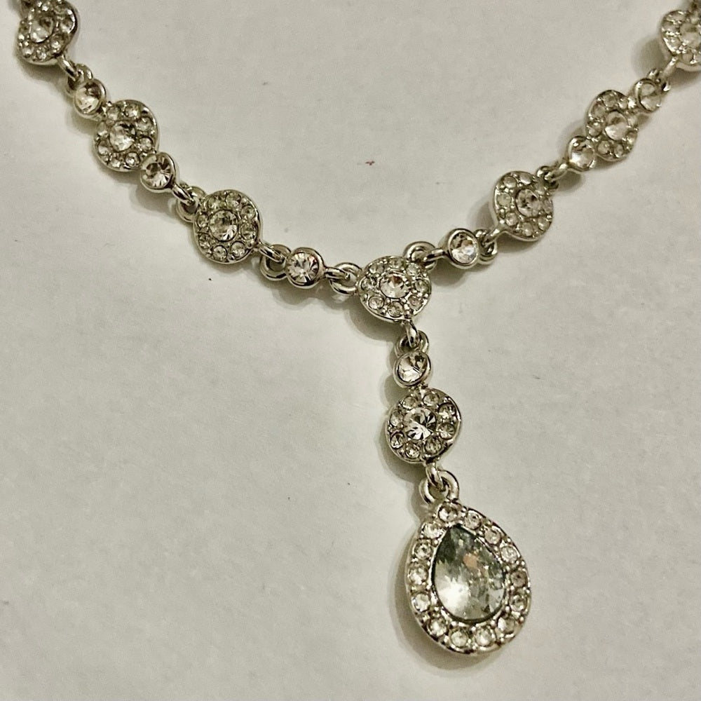 Vintage Givenchy Silver Tone Necklace-Teardrop Crystals Necklace and Earrings
