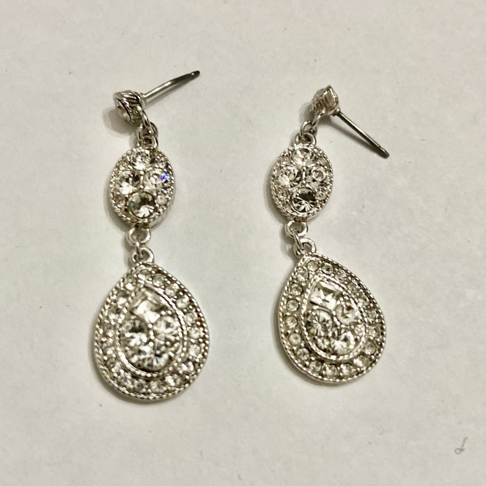 Vintage Givenchy Silver Tone Necklace-Teardrop Crystals Necklace and Earrings