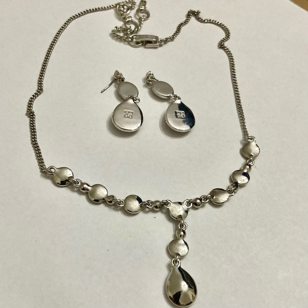 Vintage Givenchy Silver Tone Necklace-Teardrop Crystals Necklace and Earrings