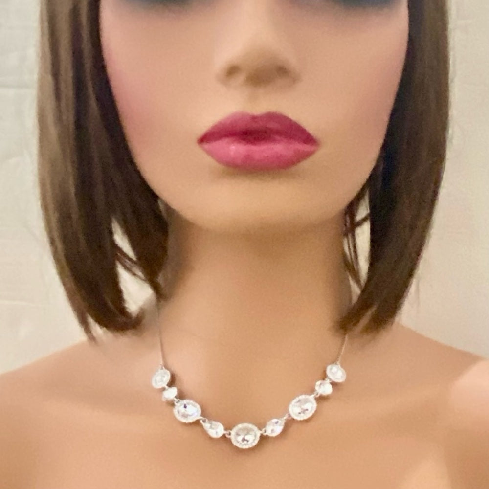 Vintage Givenchy Silver Tone Necklace- Chunky Round Crystals Necklace and Earr…