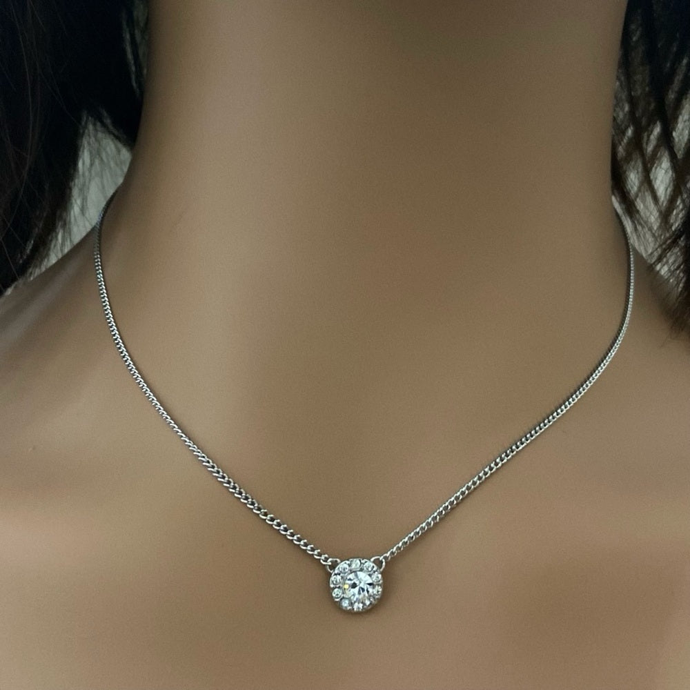 Vintage Givenchy Silver Tone Solitaire Necklace