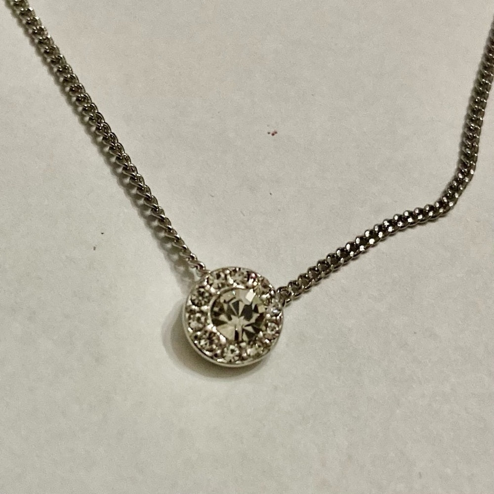 Vintage Givenchy Silver Tone Solitaire Necklace