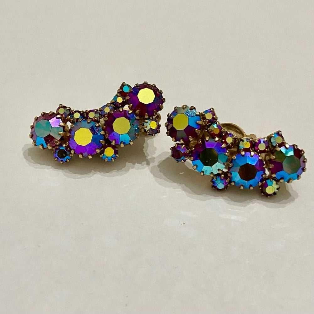 Vintage, Weiss Purple Iridescent Earrings 1 1/2in x 1/2in