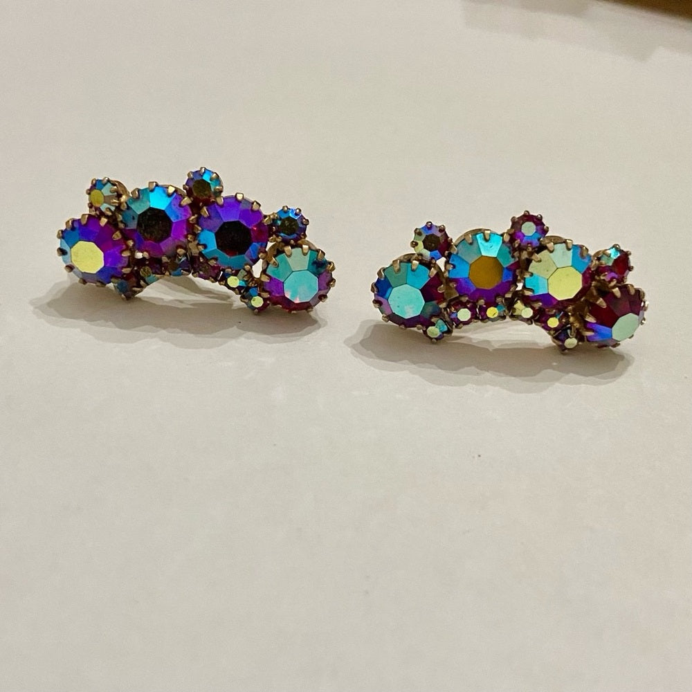 Vintage, Weiss Purple Iridescent Earrings 1 1/2in x 1/2in