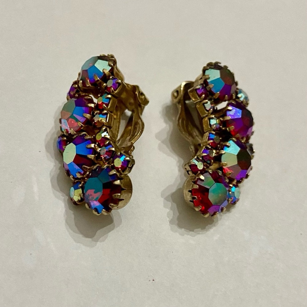 Vintage, Weiss Purple Iridescent Earrings 1 1/2in x 1/2in