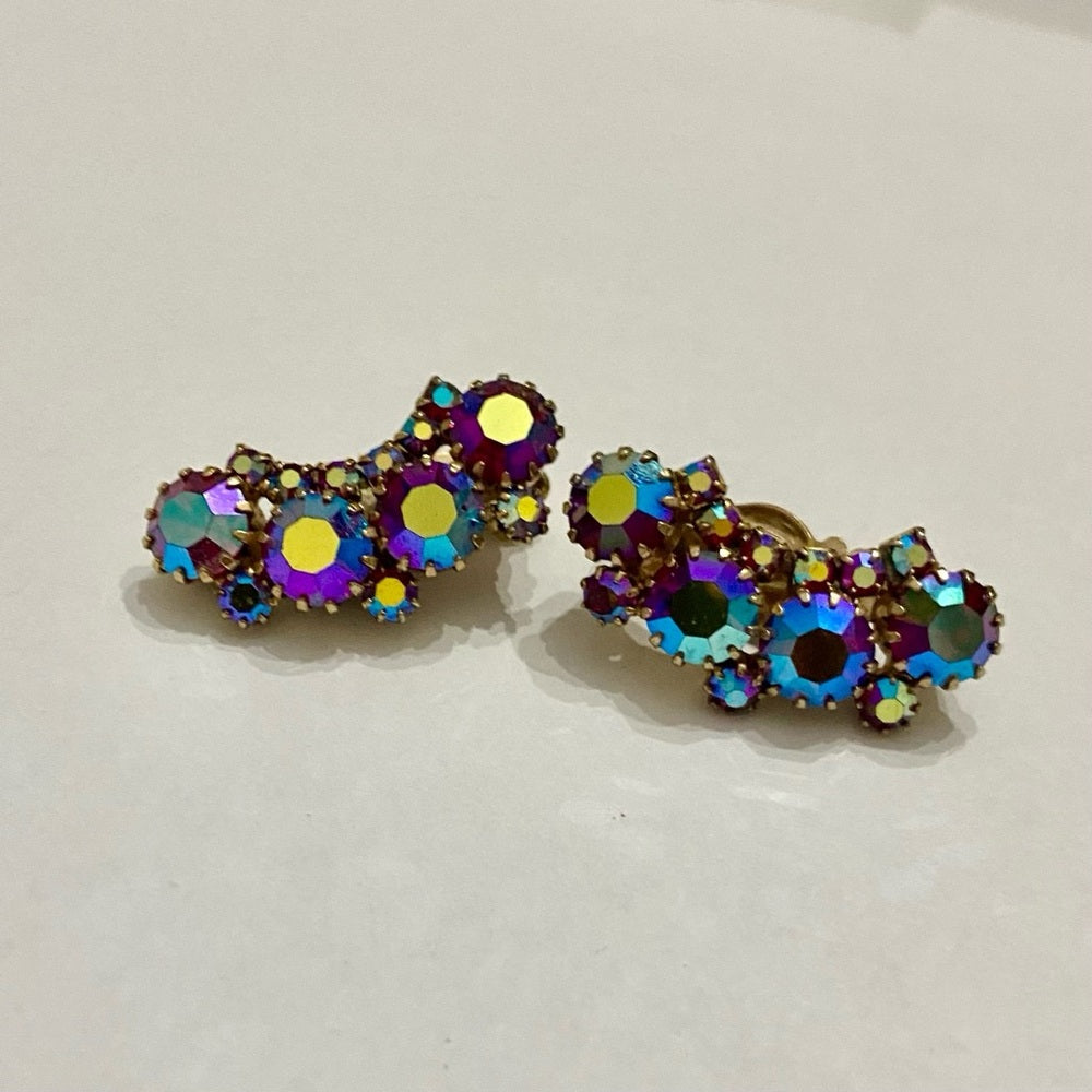 Vintage, Weiss Purple Iridescent Earrings 1 1/2in x 1/2in