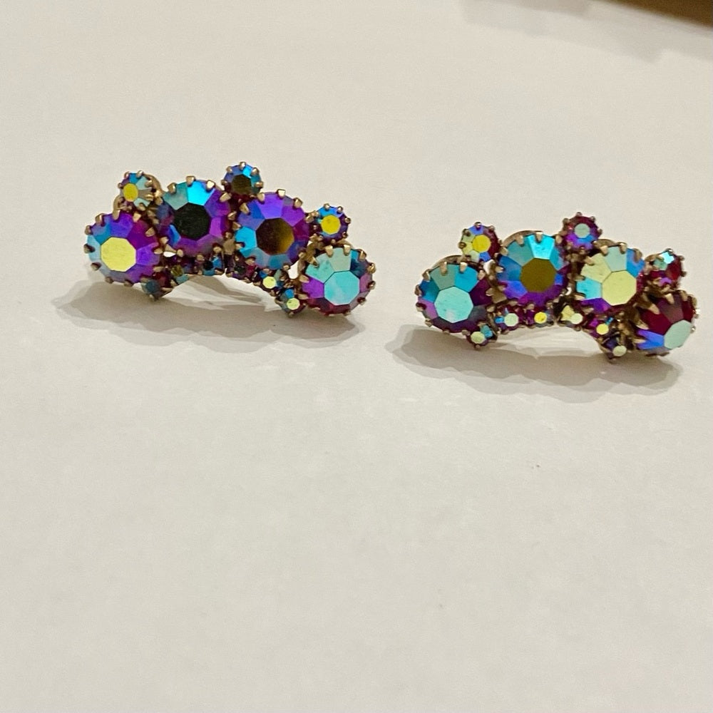 Vintage, Weiss Purple Iridescent Earrings 1 1/2in x 1/2in