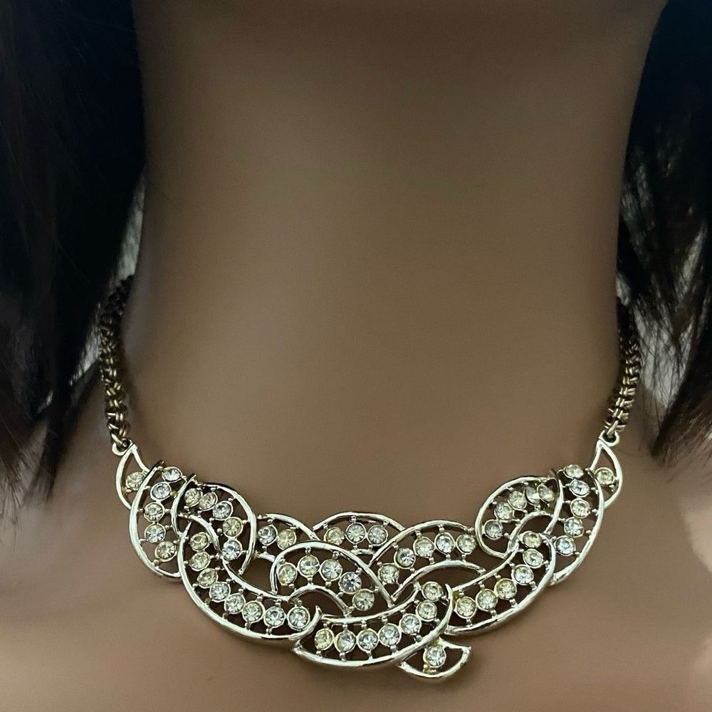 Vintage Kramer Gold Tone Clear Crystals Necklace and Bracelet Set