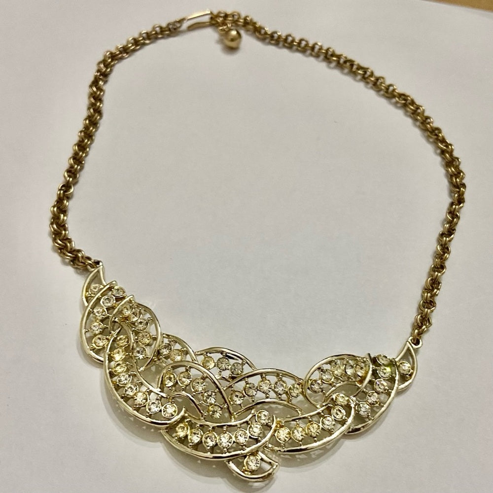 Vintage Kramer Gold Tone Clear Crystals Necklace and Bracelet Set