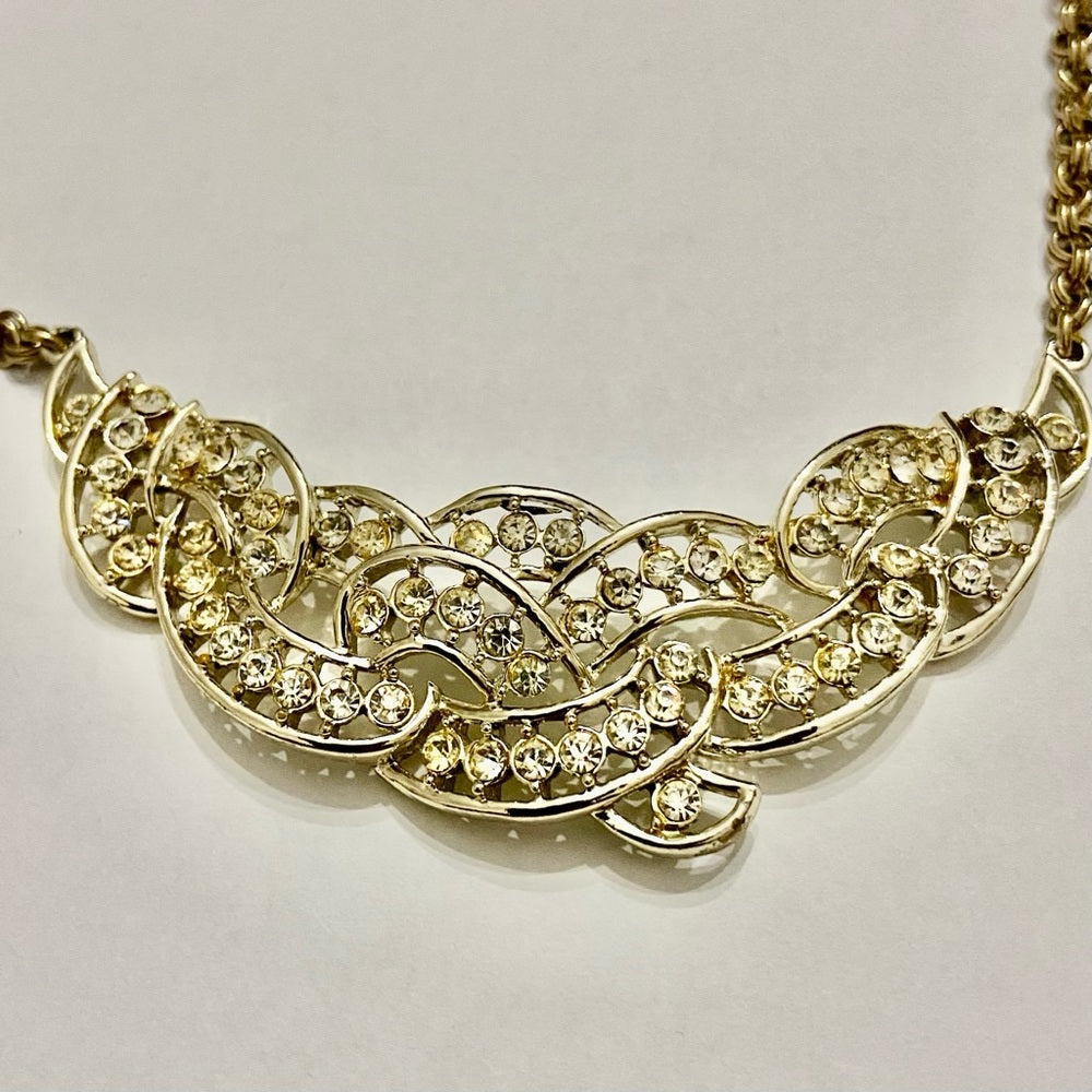 Vintage Kramer Gold Tone Clear Crystals Necklace and Bracelet Set
