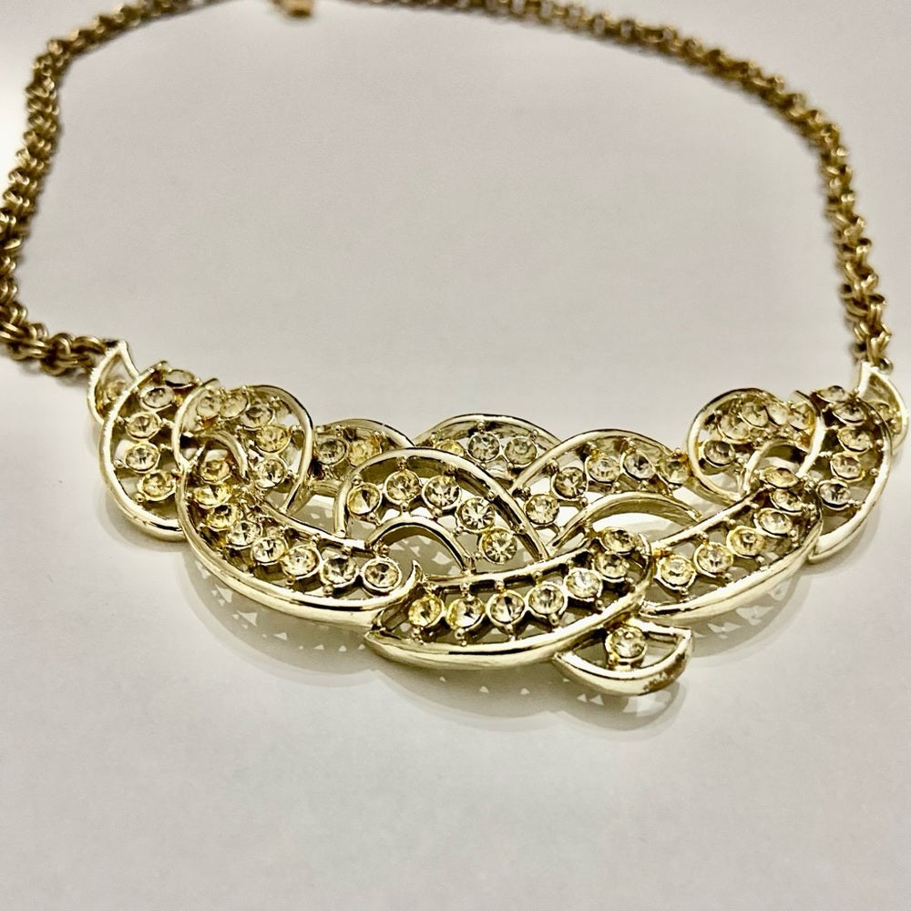 Vintage Kramer Gold Tone Clear Crystals Necklace and Bracelet Set