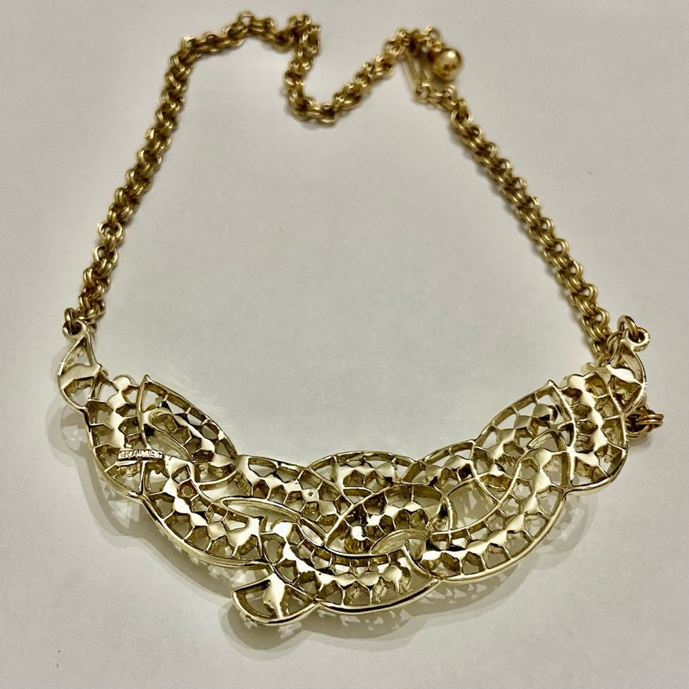 Vintage Kramer Gold Tone Clear Crystals Necklace and Bracelet Set