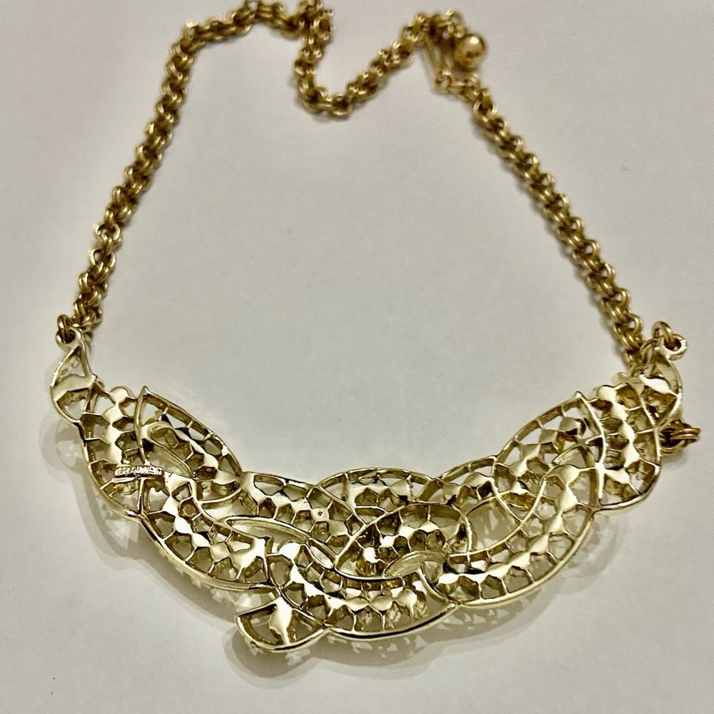 Vintage Kramer Gold Tone Clear Crystals Necklace and Bracelet Set