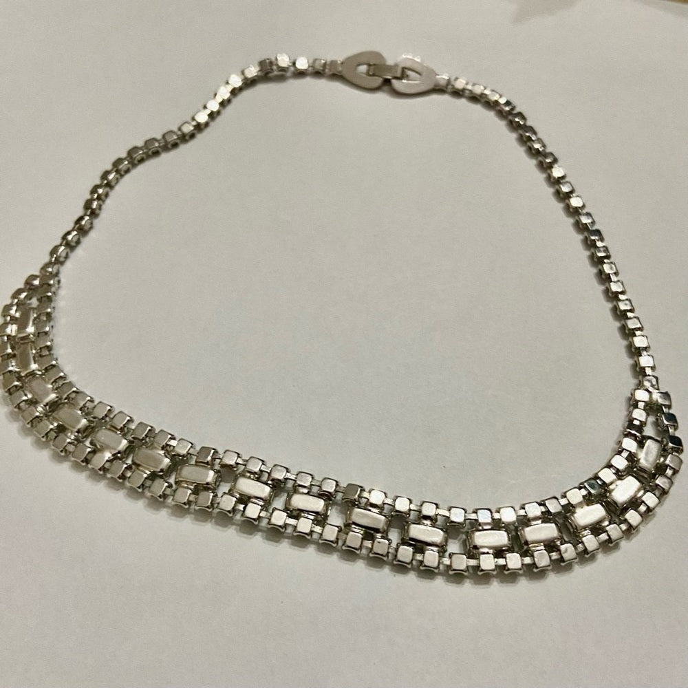 Vintage Kramer Silver Tone Clear Crystals Necklace and Earrings Set