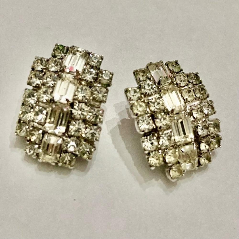 Vintage Kramer Silver Tone Clear Crystals Necklace and Earrings Set