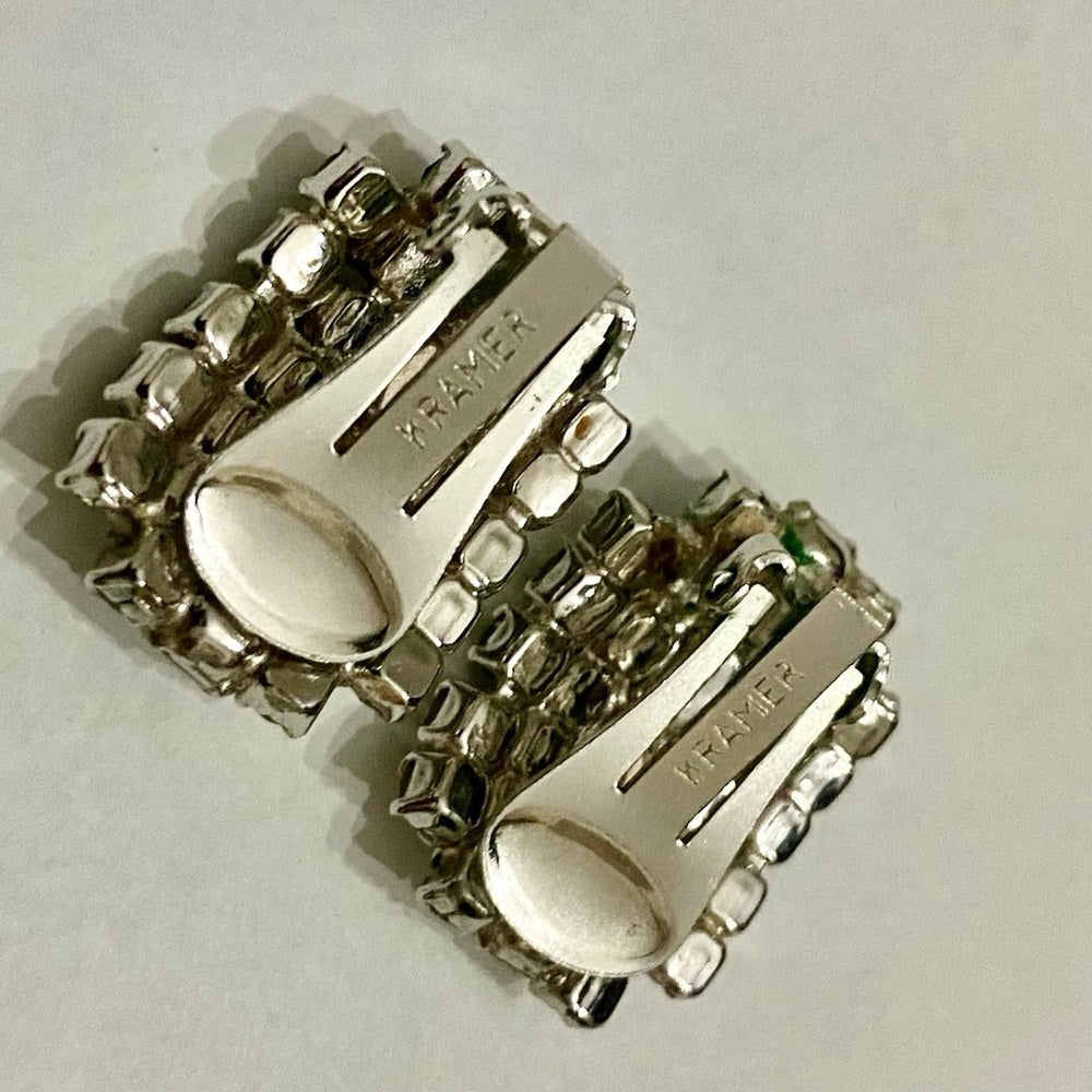 Vintage Kramer Silver Tone Clear Crystals Necklace and Earrings Set