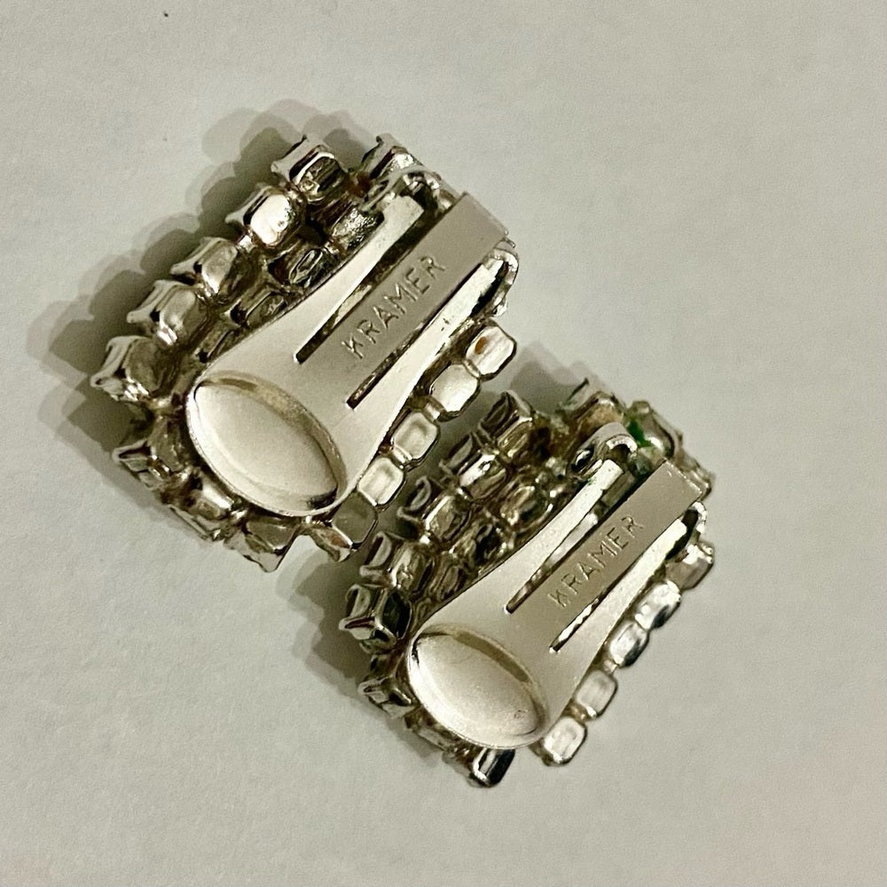 Vintage Kramer Silver Tone Clear Crystals Necklace and Earrings Set
