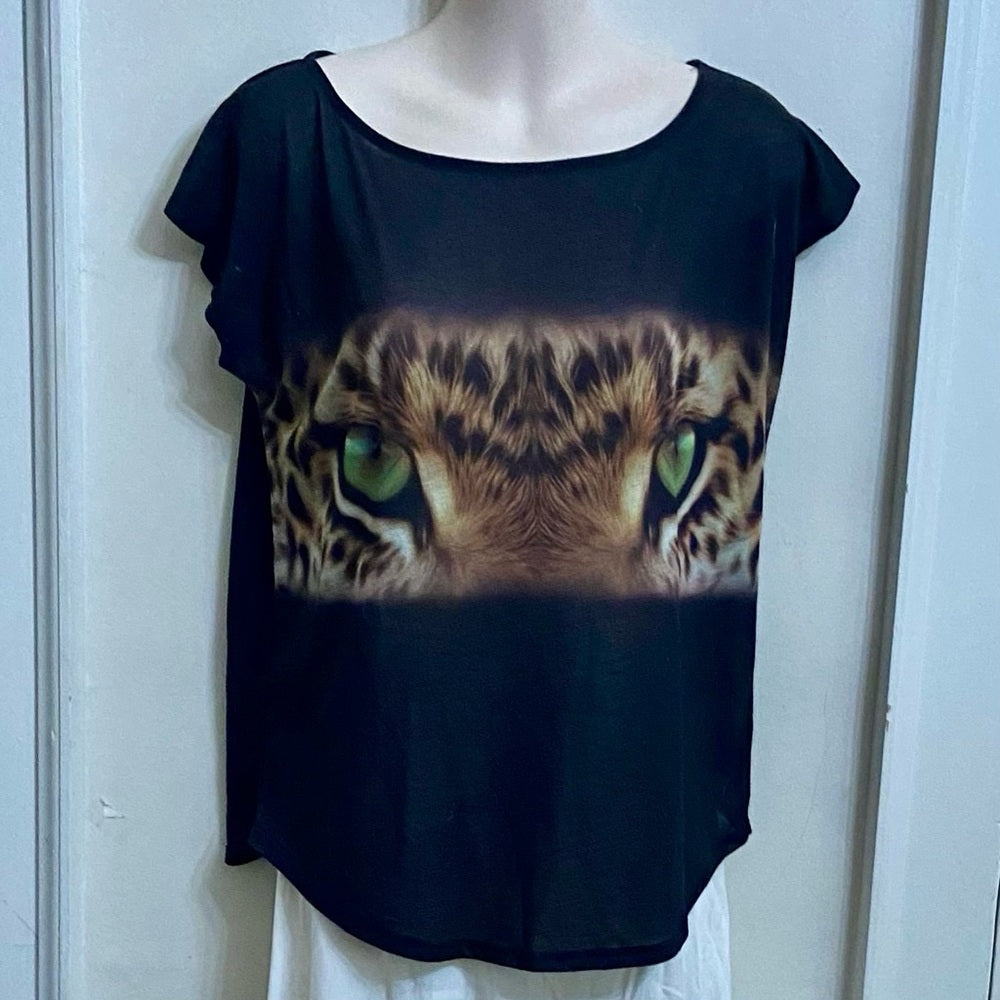 MNG Jeans Black Tiger T-shirt Blouse (M)