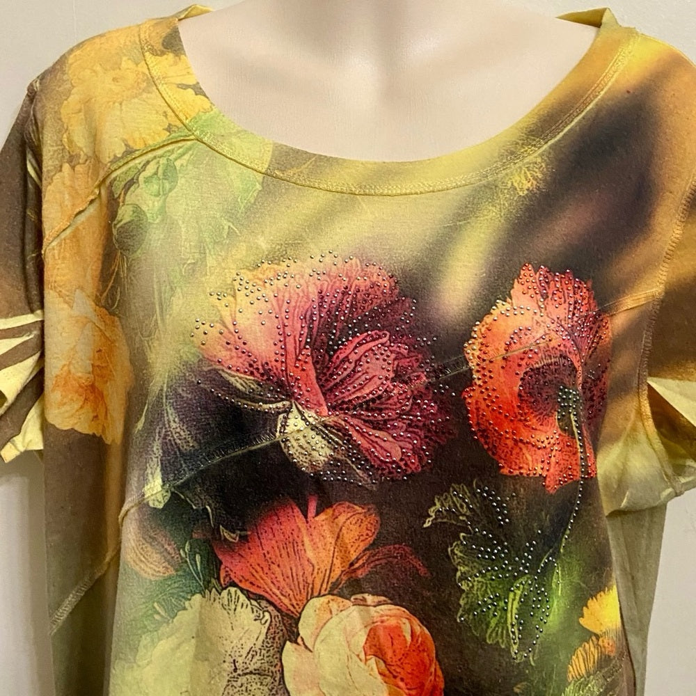 New Directions Yellow Floral Pullover Blouse (XL)