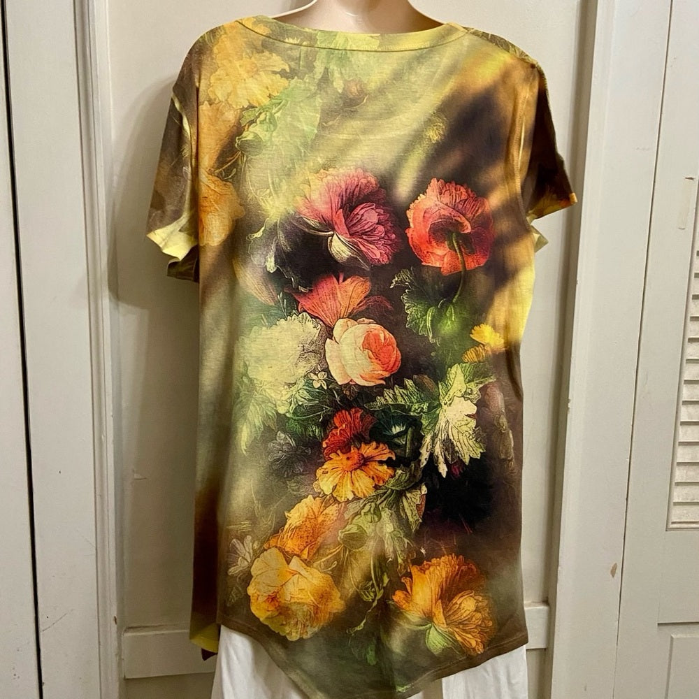 New Directions Yellow Floral Pullover Blouse (XL)