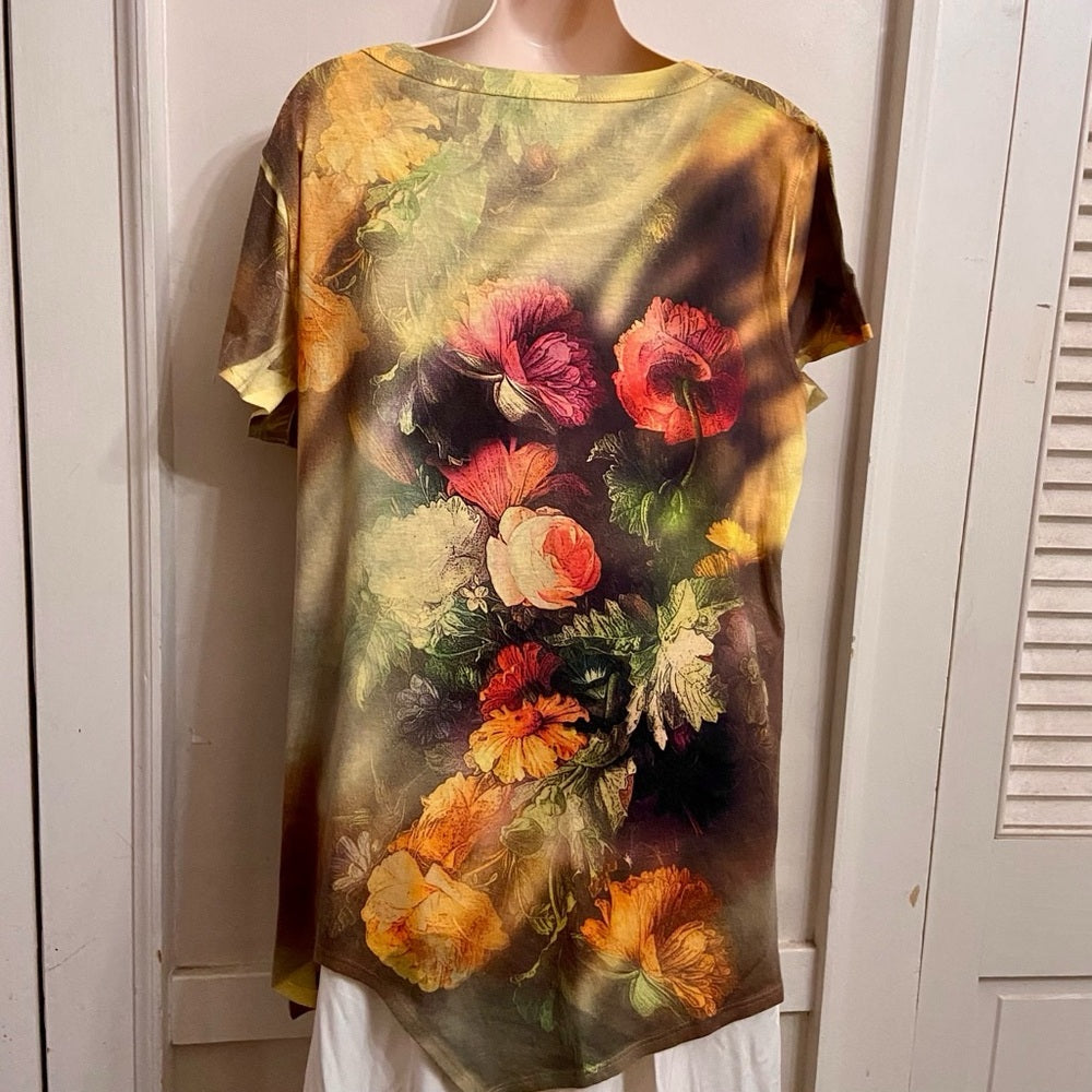 New Directions Yellow Floral Pullover Blouse (XL)