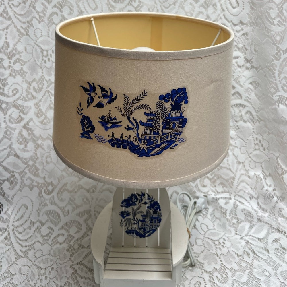 Vintage, Blue Willow-Figural Chair Electric TableLamp 15inT x 6inW