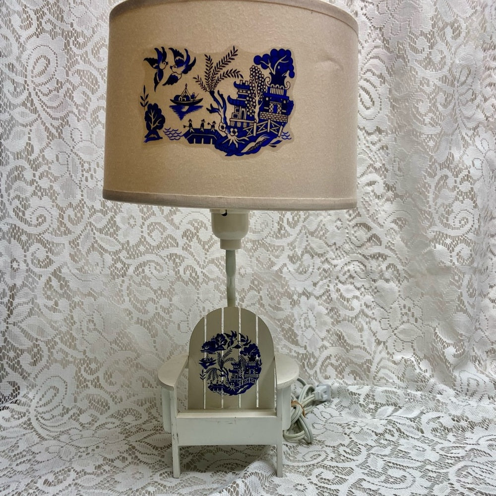 Vintage, Blue Willow-Figural Chair Electric TableLamp 15inT x 6inW