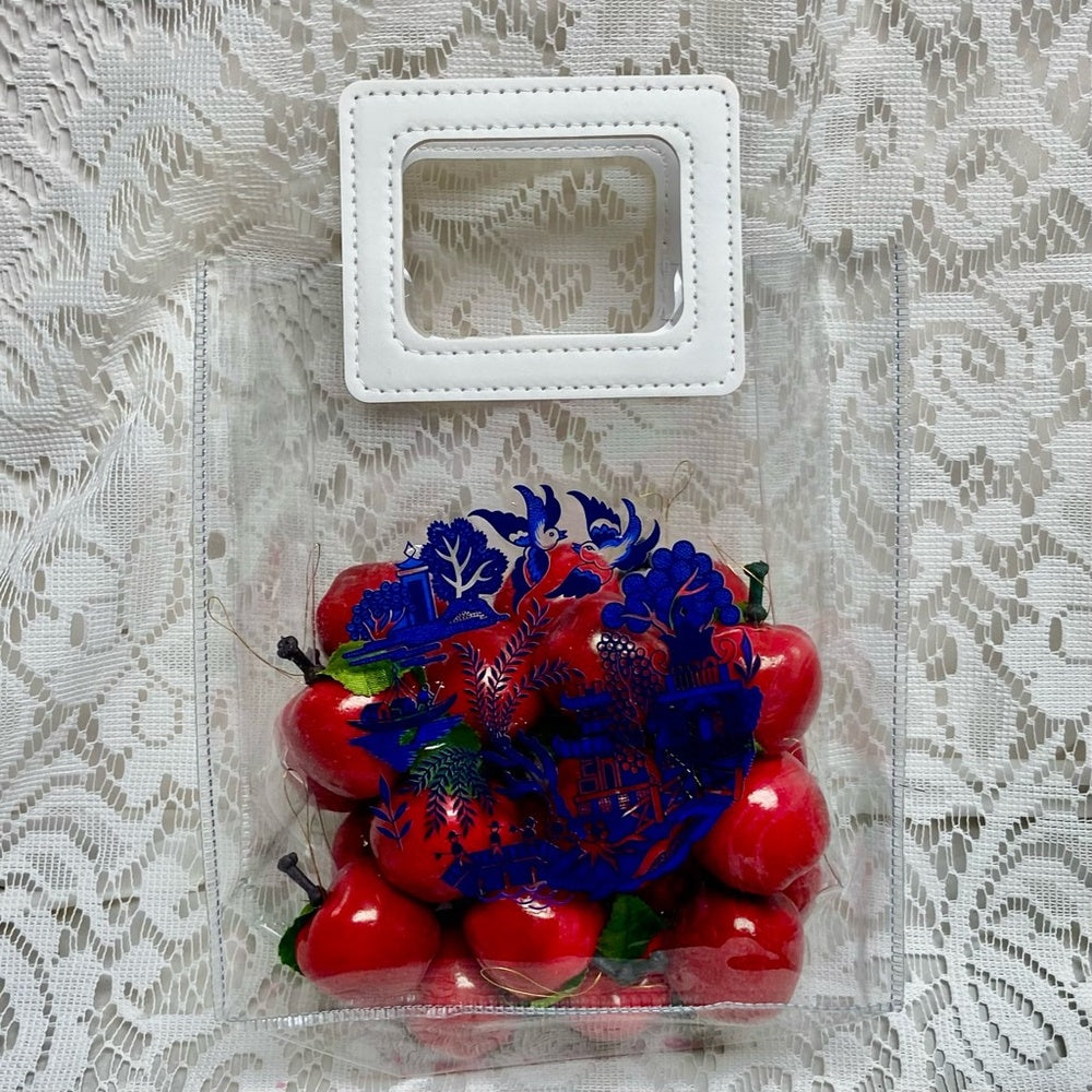 Blue Willow, Small Clear Plastic Tote or Gift Bag 10in x 7in x 4in (A)