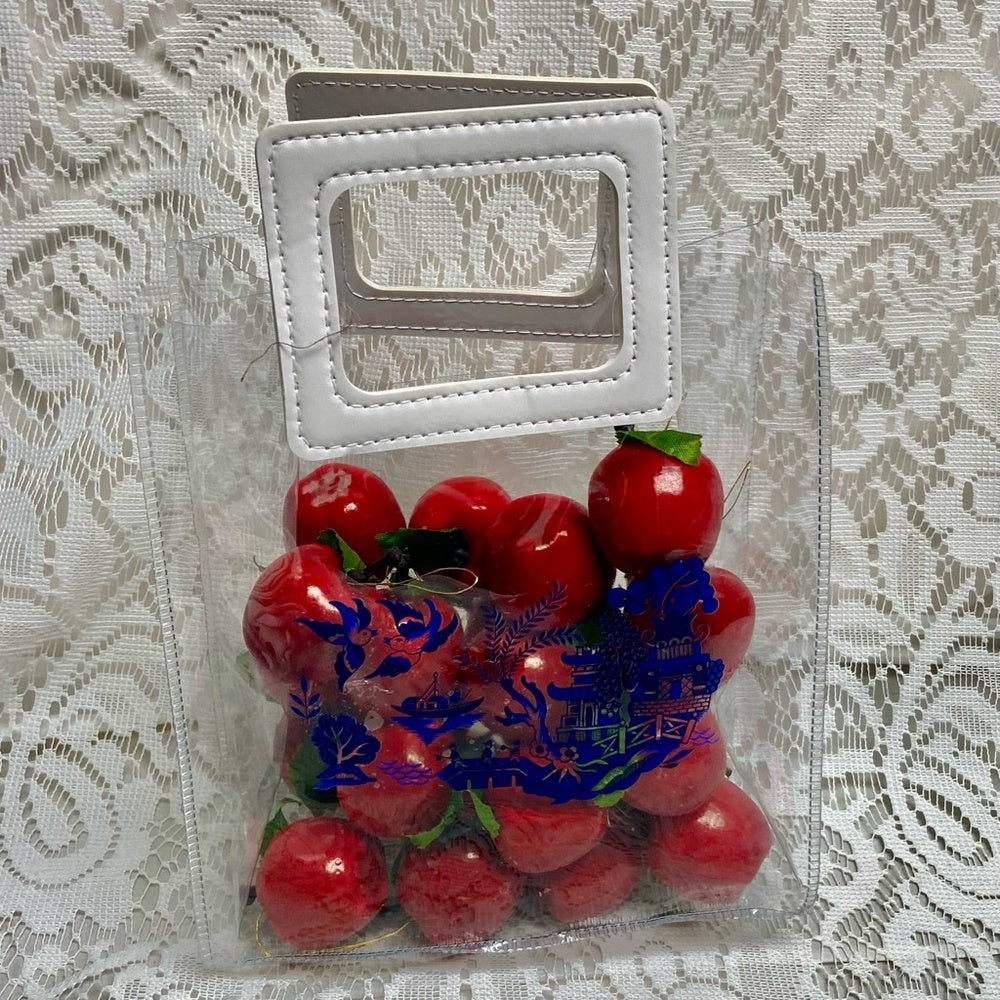 Blue Willow, Small Clear Plastic Tote or Gift Bag 10in x 7in x 4in B) (E0625)