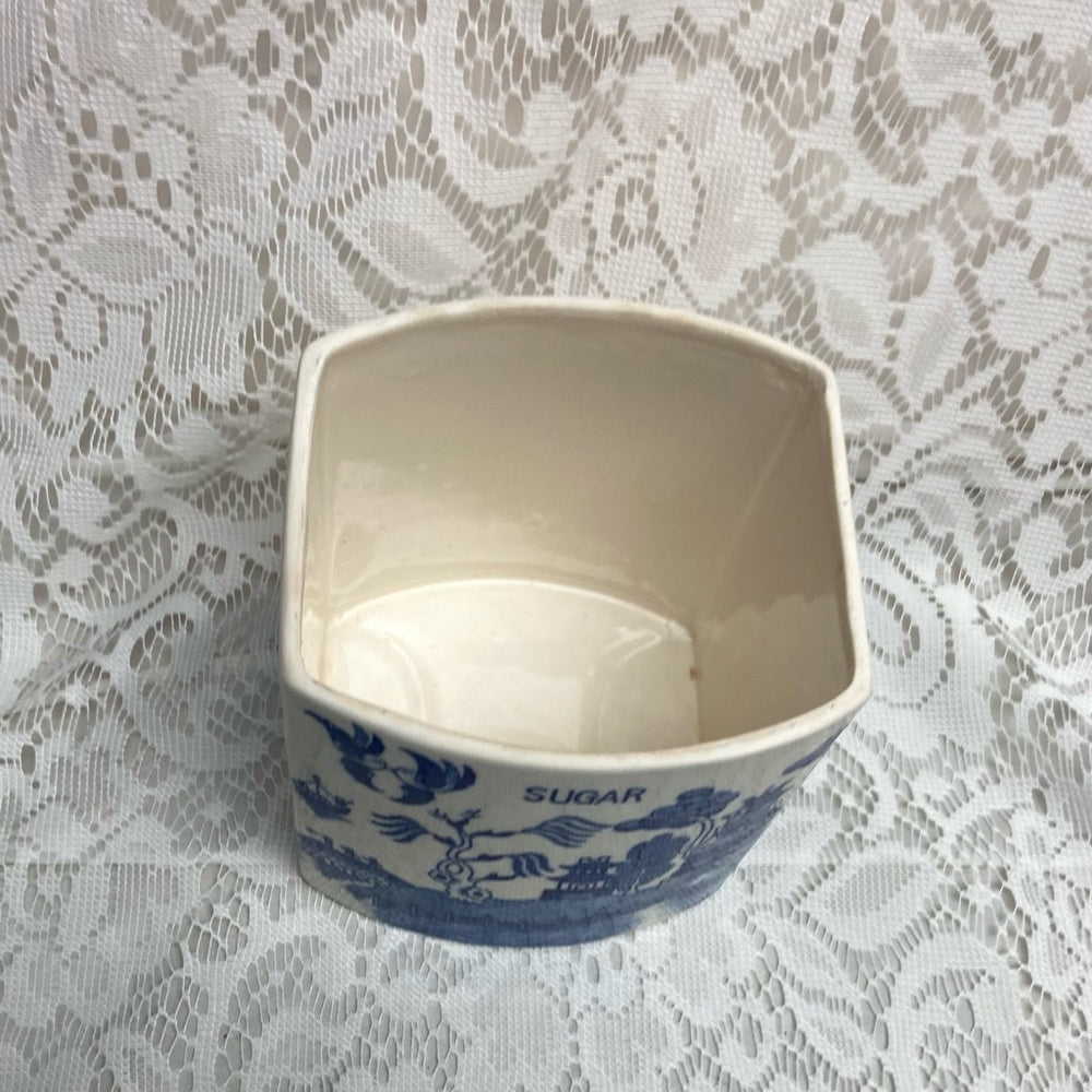 Vintage, Rare Blue Willow Sugar Canister Set 5in T x 5in Sq