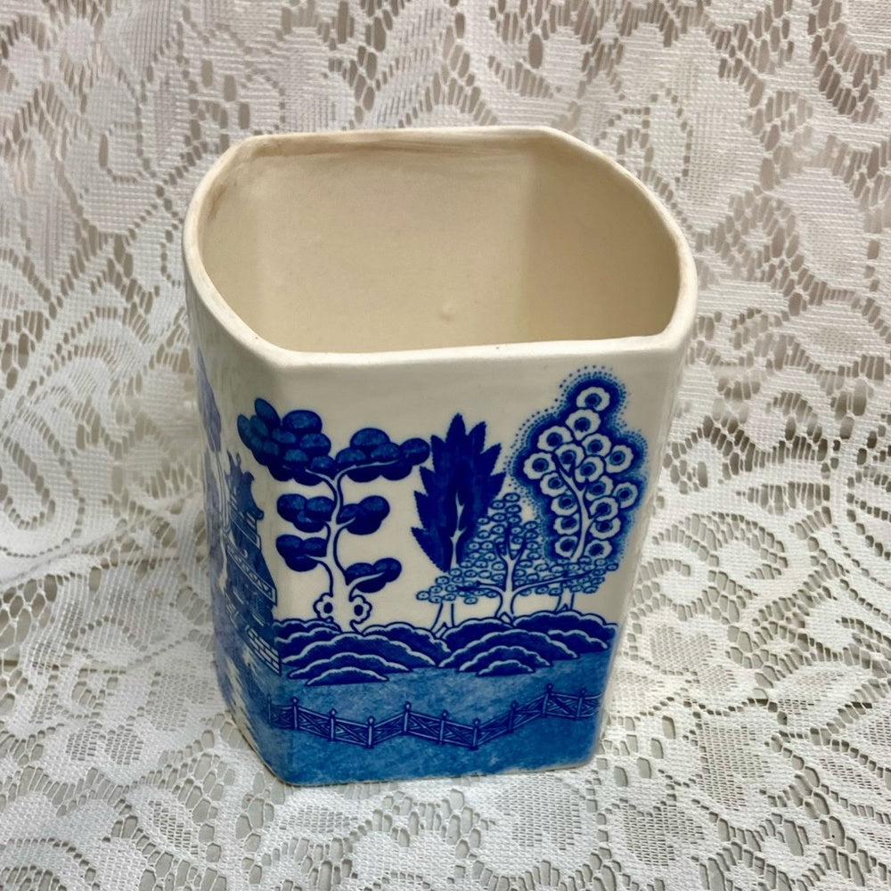 Vintage, Rare Blue Willow Sugar Canister Set 5in T x 5in Sq