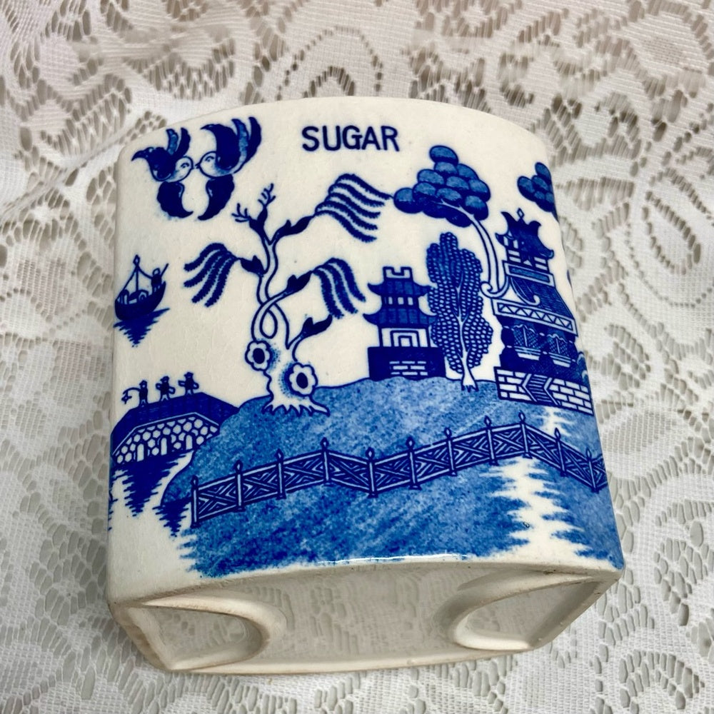 Vintage, Rare Blue Willow Sugar Canister Set 5in T x 5in Sq