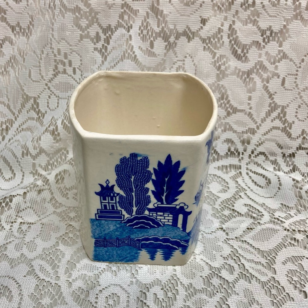 Vintage, Rare Blue Willow Sugar Canister Set 5in T x 5in Sq