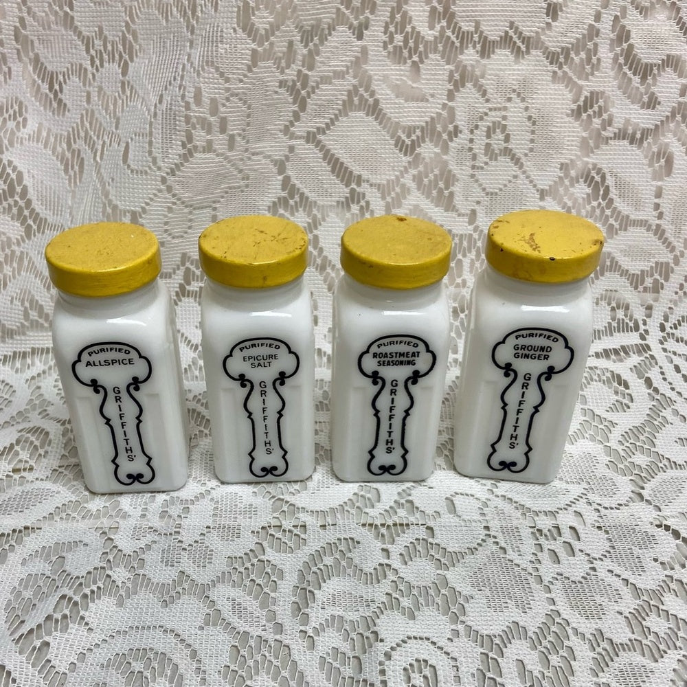 Vintage, 4-pc Blue Willow Milk Glass Shaker Set