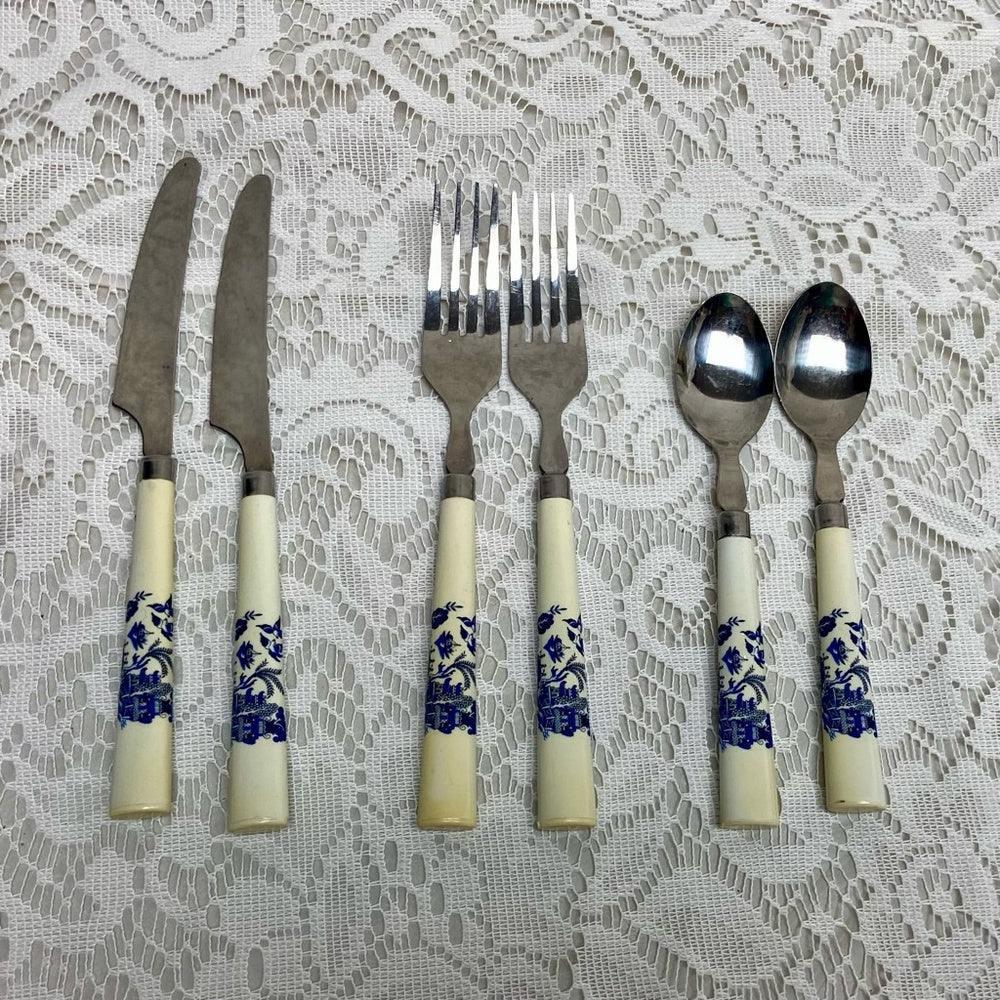 Vintage, 6-pc Blue Willow Flatware Set for 2