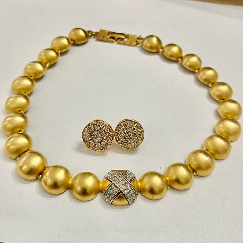 Vintage, Givenchy, Paris, New York Gold 16-inch Chunky Balls/ Crystal Necklace