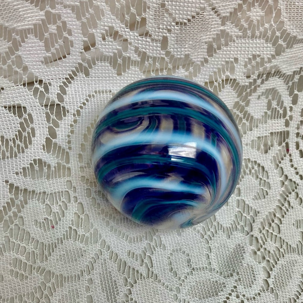 Vintage, 2pc Blown Swirled Blue and Iridescent Glass Christmas Ornaments
