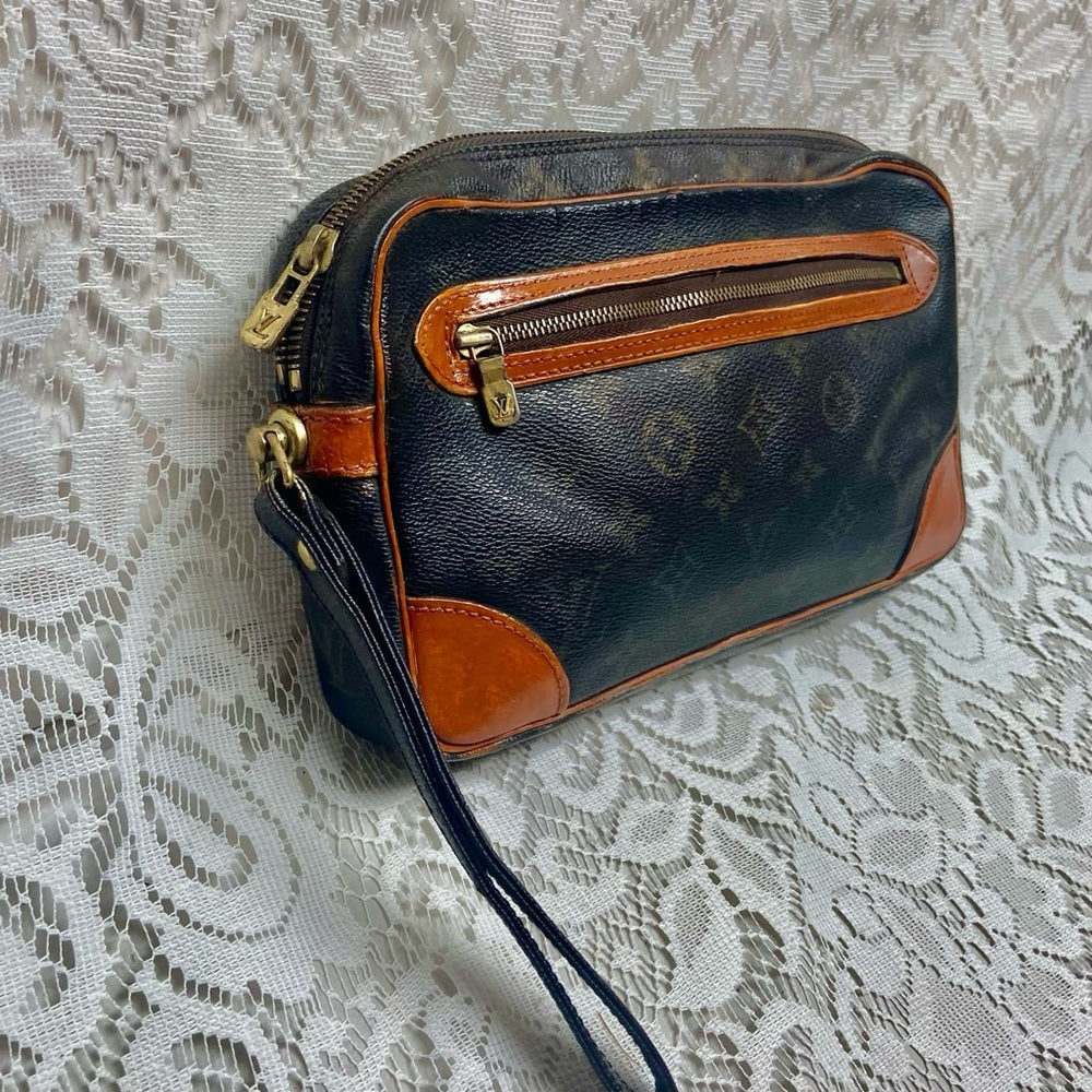 Authentic Louis Vuitton Mono Leather Trocadero Wristlet 10in x 6in x 1.75in