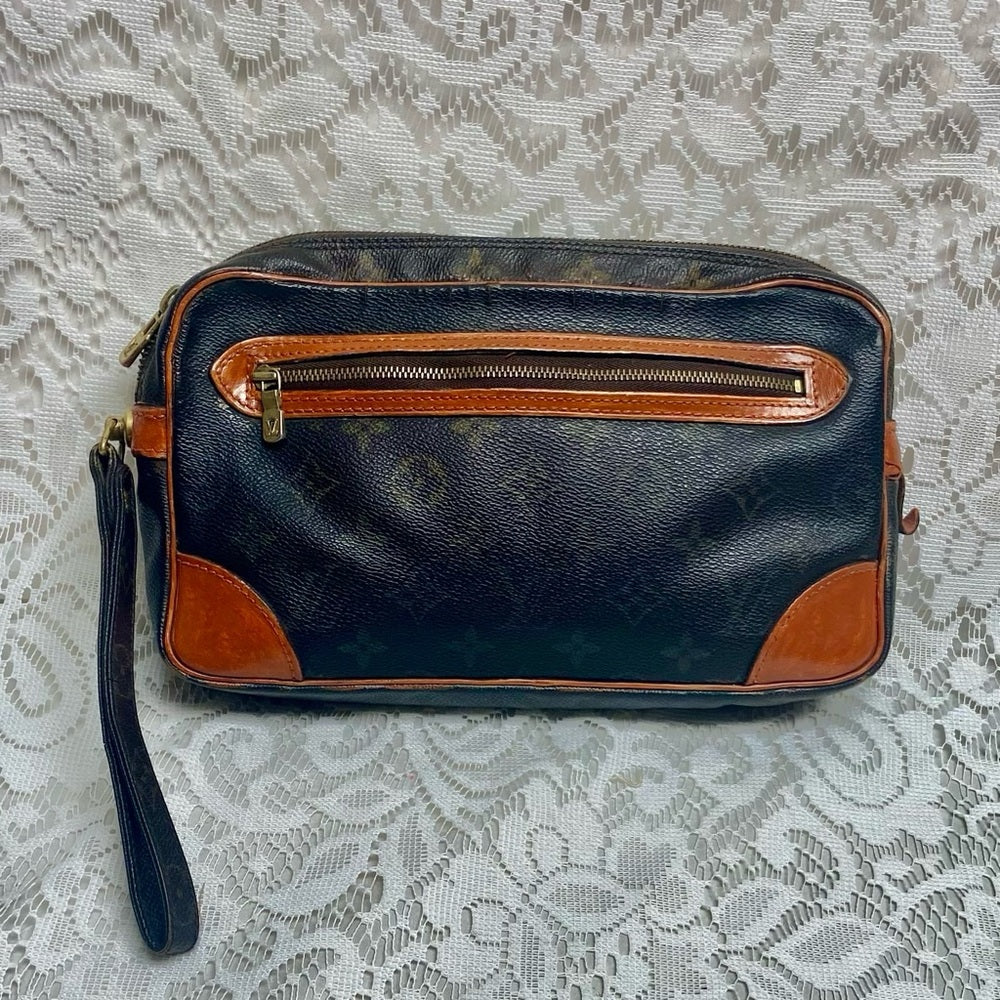 Authentic Louis Vuitton Mono Leather Trocadero Wristlet 10in x 6in x 1.75in