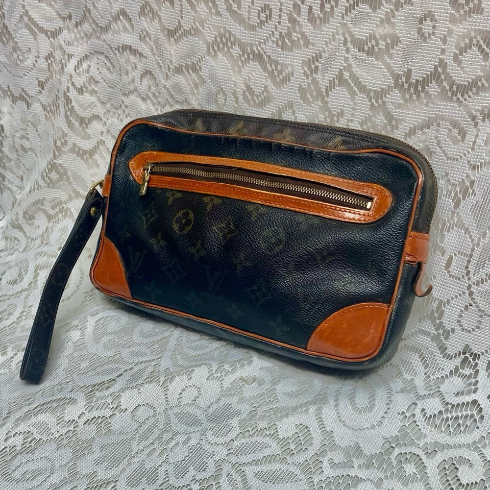 Authentic Louis Vuitton Mono Leather Trocadero Wristlet 10in x 6in x 1.75in