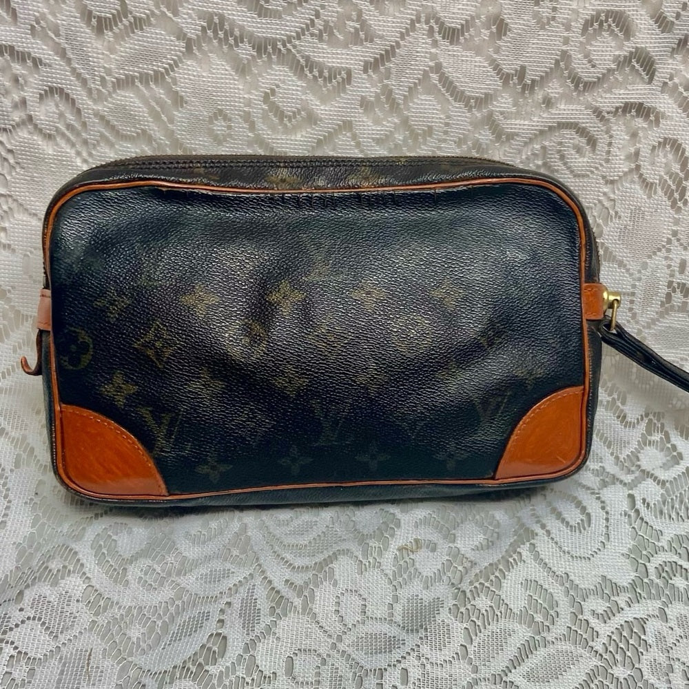 Authentic Louis Vuitton Mono Leather Trocadero Wristlet 10in x 6in x 1.75in