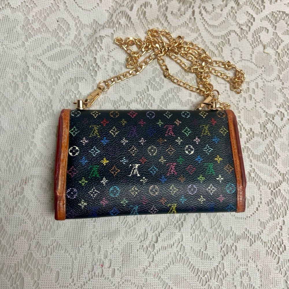 Vintage Authentic Louis Vuitton Black Mono Tri-fold Long Wallet -Crossbody