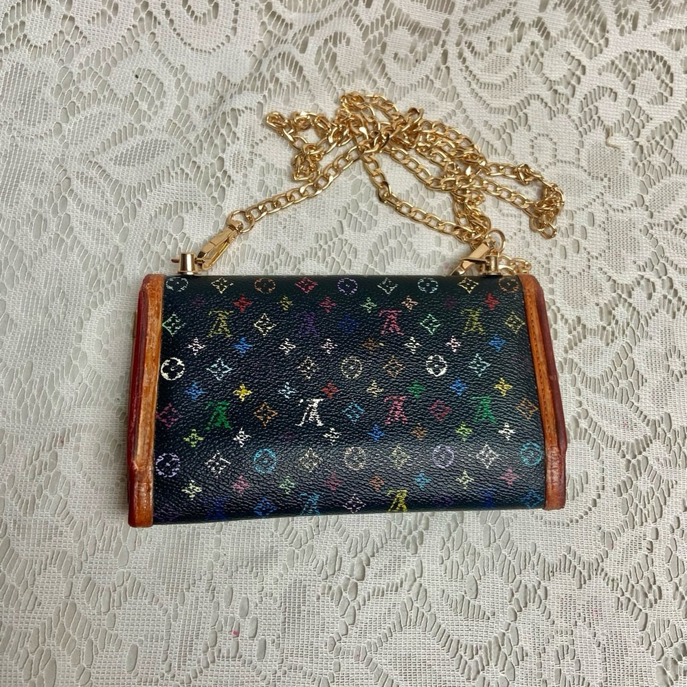 Vintage Authentic Louis Vuitton Black Mono Tri-fold Long Wallet -Crossbody