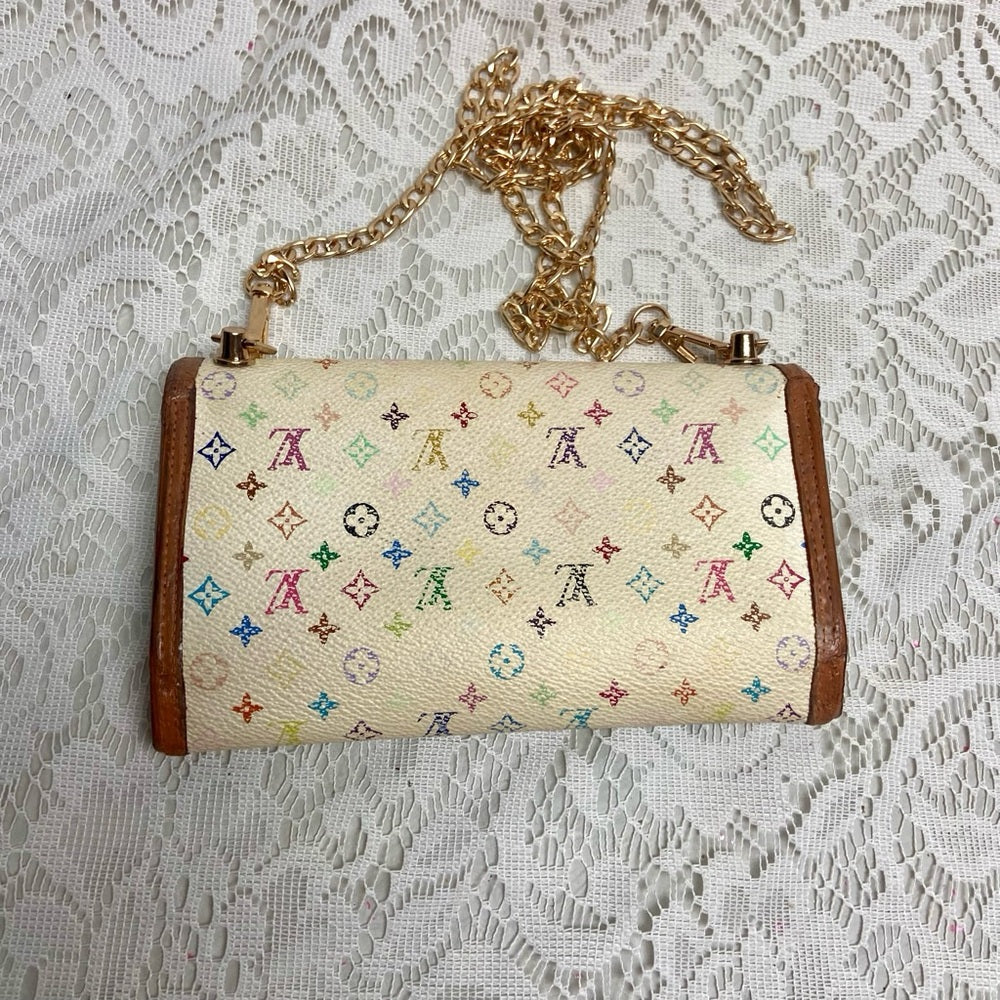 Vintage Authentic Louis Vuitton White Mono Tri-fold Long Wallet- Crossbody