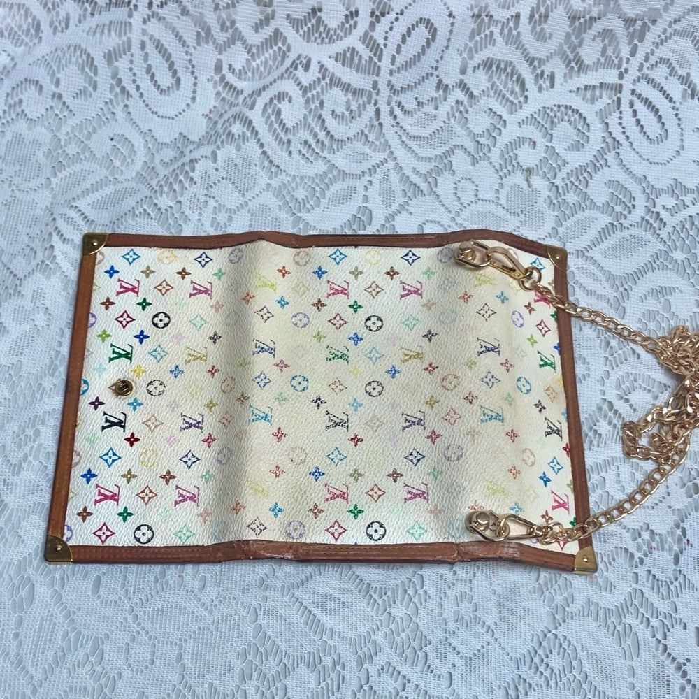 Vintage Authentic Louis Vuitton White Mono Tri-fold Long Wallet- Crossbody