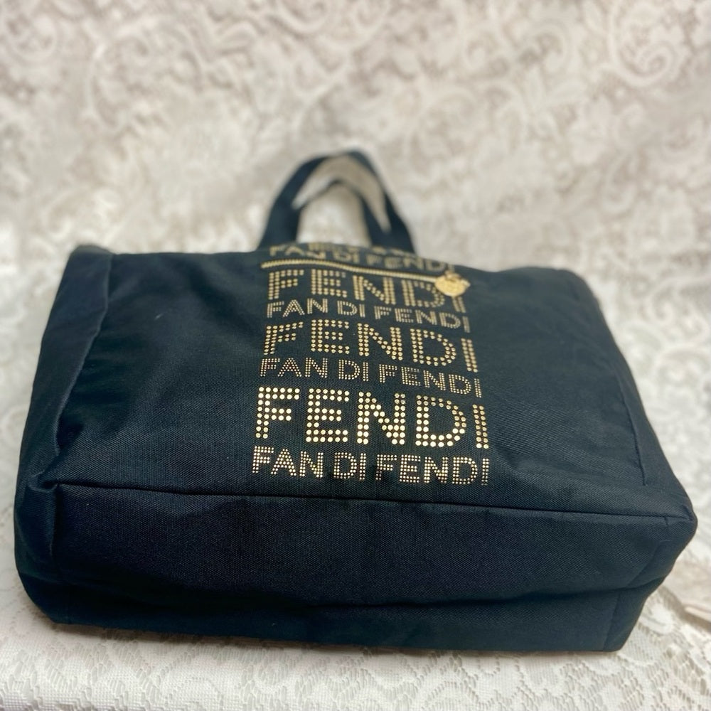 Vintage , Fendi Black -Gold Canvas Tote Hand Bag 14in x 12in x 4in